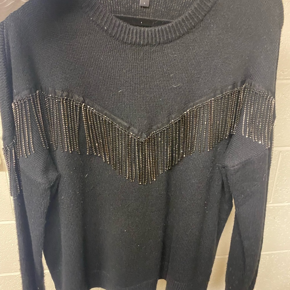 Black Sweater with Fringe Detail